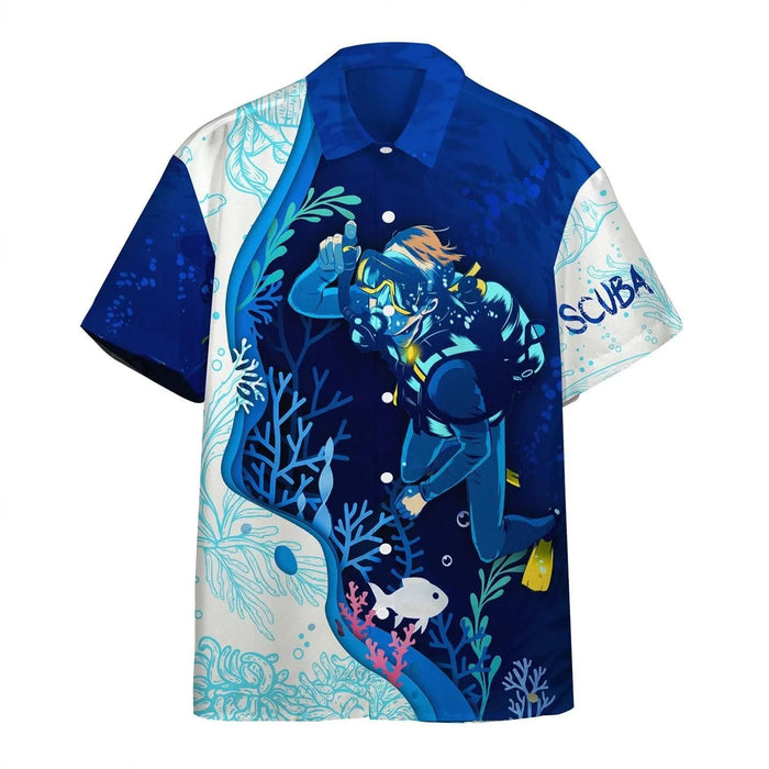 Scuba Diver Diving Art Blue Colorful Unique Design Unisex Hawaiian Shirt