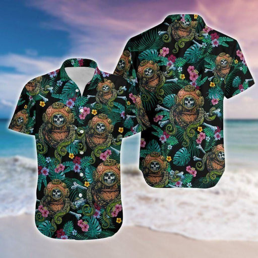 Scuba Diving Skull Tropical Unique Design Unisex Hawaiian Shirt