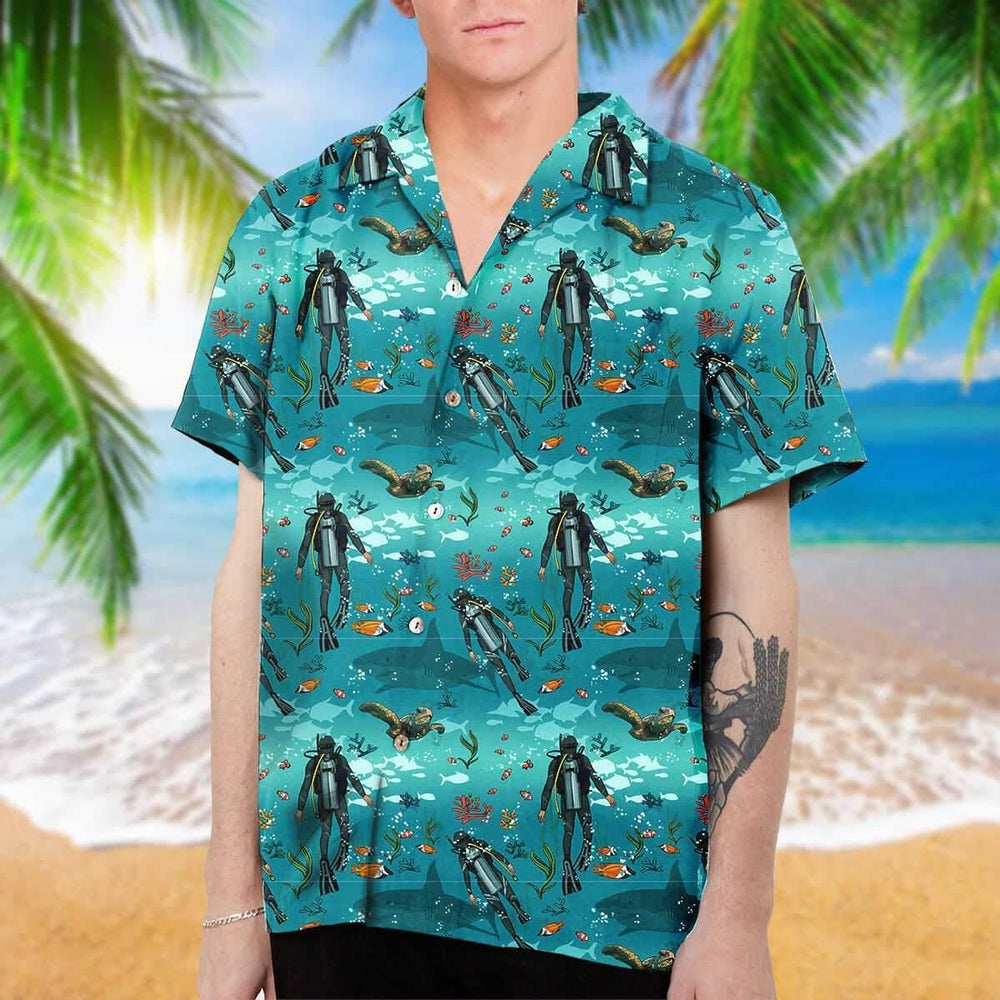 Simple Scuba Diving Blue Unique Design Unisex Hawaiian Shirt
