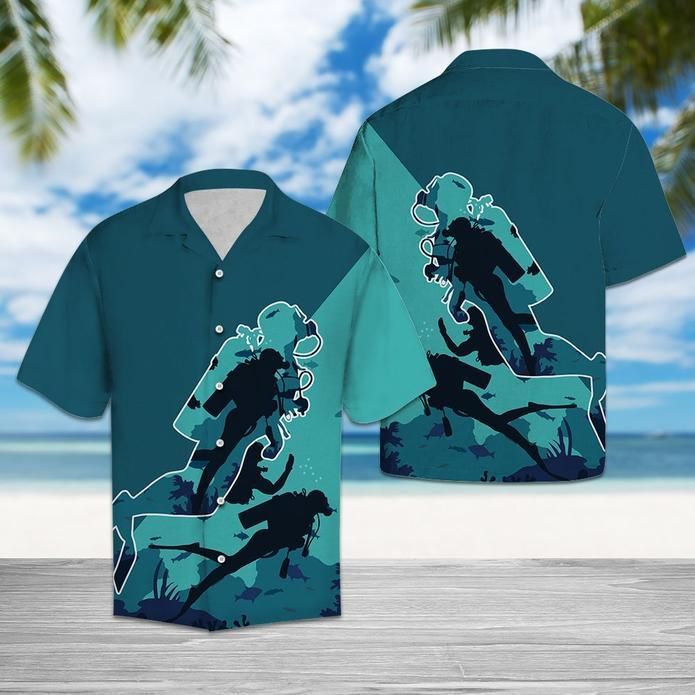 Awesome Scuba Diving Blue Unique Design Unisex Hawaiian Shirt