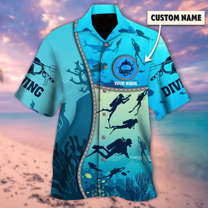 Love Blue Scuba Diving Hawaiian Shirt RE