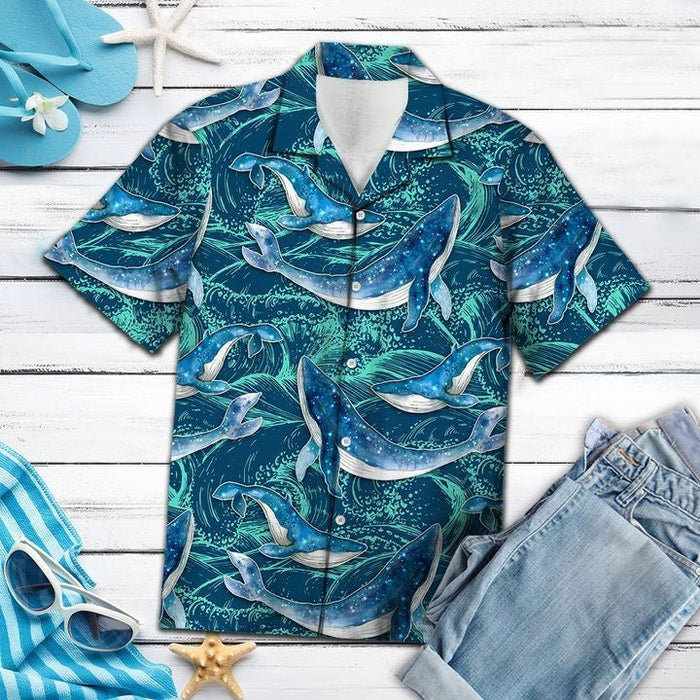 Whale Ocean Waves Diving Unique Design Unisex Hawaiian Shirt