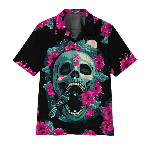 Skull, Flower And Bird Unisex Hawaiian Shirt