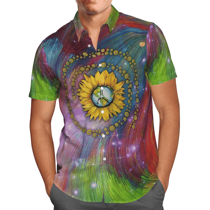 Hippie Shirt - Peace Sunflower Symbol Colorful Hippie Souls Unique Hawaiian Shirt