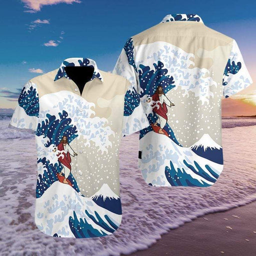 Jesus Shirt - Surfing On The Beach Like Jesus Christ Unique Hawaiian Shirt