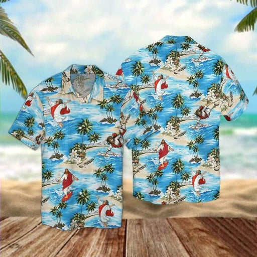 Jesus Shirt - Funny Jesus Surfing In Summer Time Unique Hawaiian Shirt