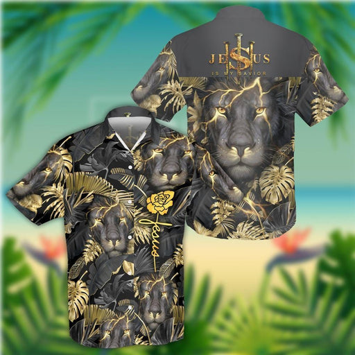 Jesus Shirt - Jesus Is My Savior Lion Aloha Pattern Unique Hawaiian Shirt