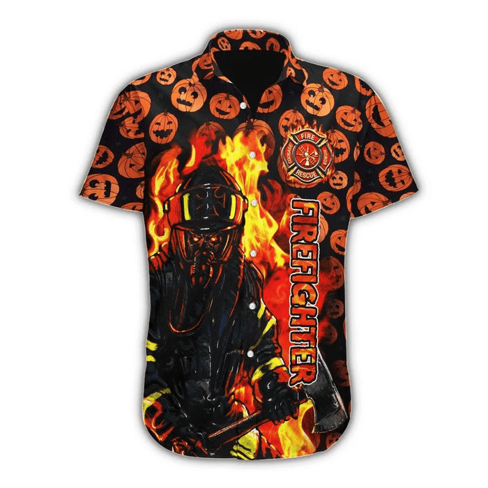 Halloween Shirt Ideas - Firefighter Pumpkin Halloween Unique Hawaiian Shirts