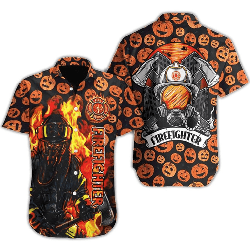 Halloween Shirt Ideas - Firefighter Pumpkin Halloween Unique Hawaiian Shirts