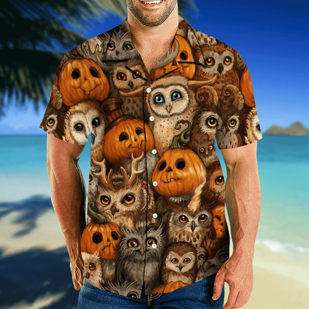 Owl Pumpkin Halloween Unique Hawaiian Shirts