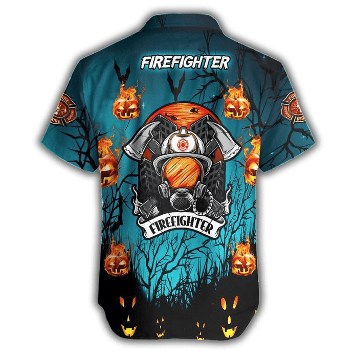 Halloween Gift Ideas, Personalized Custom Hawaiian Aloha Shirts Firefighter Halloween With Name