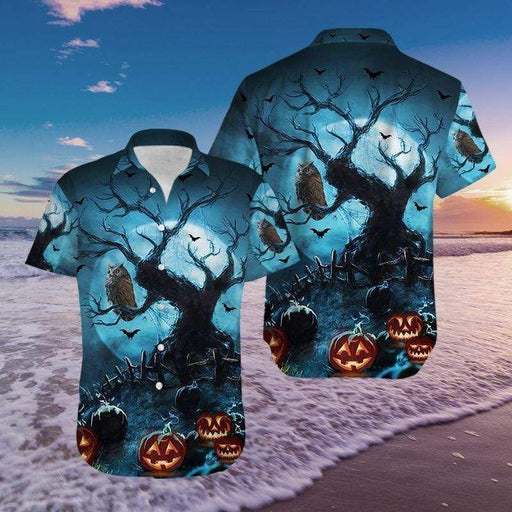 Owl Night With Pumpkin Halloween Unique Hawaiian Shirts