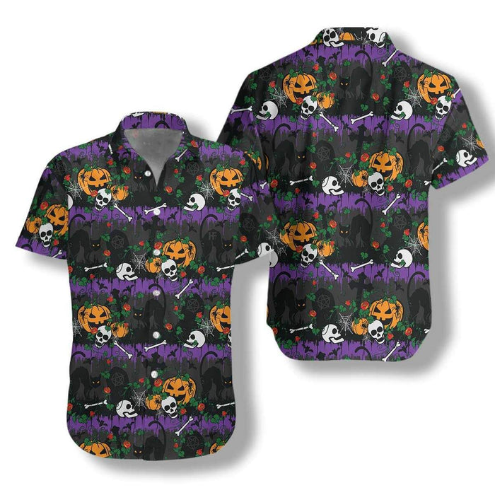 Halloween Pumpkin and Black Cats Unique Hawaiian Shirt