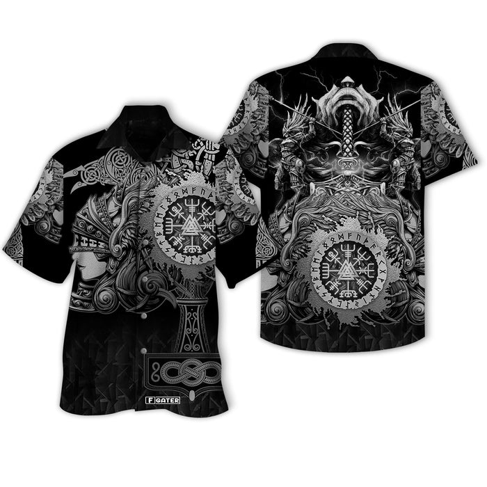 Viking Shirts - Nordic Viking Valkyrie Grey Color - Viking Hawaiian Shirt