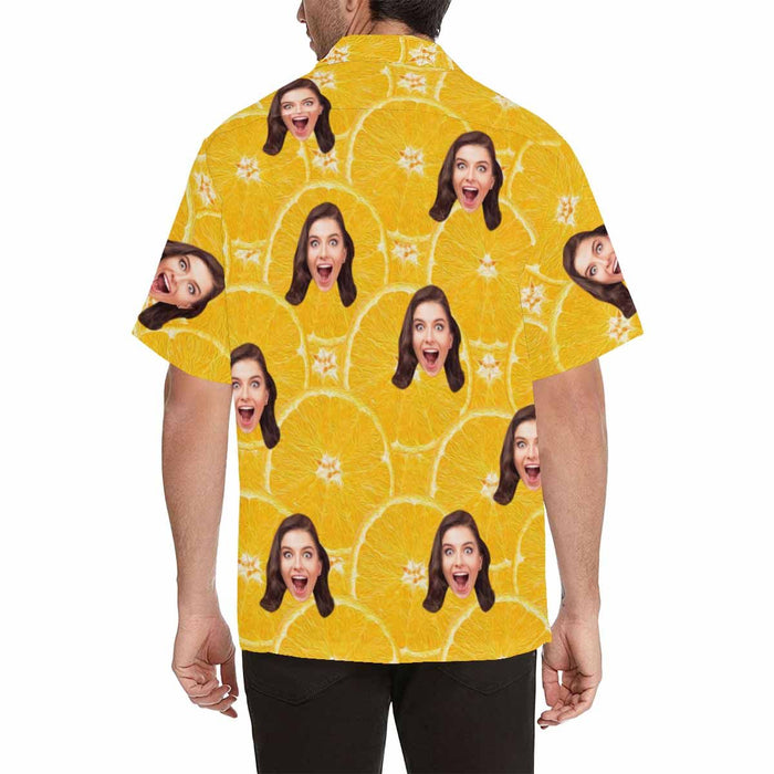 Custom Face Orange Men's All Over Print Hawaiian Shirt