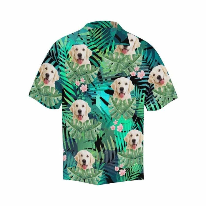 Custom Dog Face Green Leaves Men's All Over Print Hawaiian Shirt
