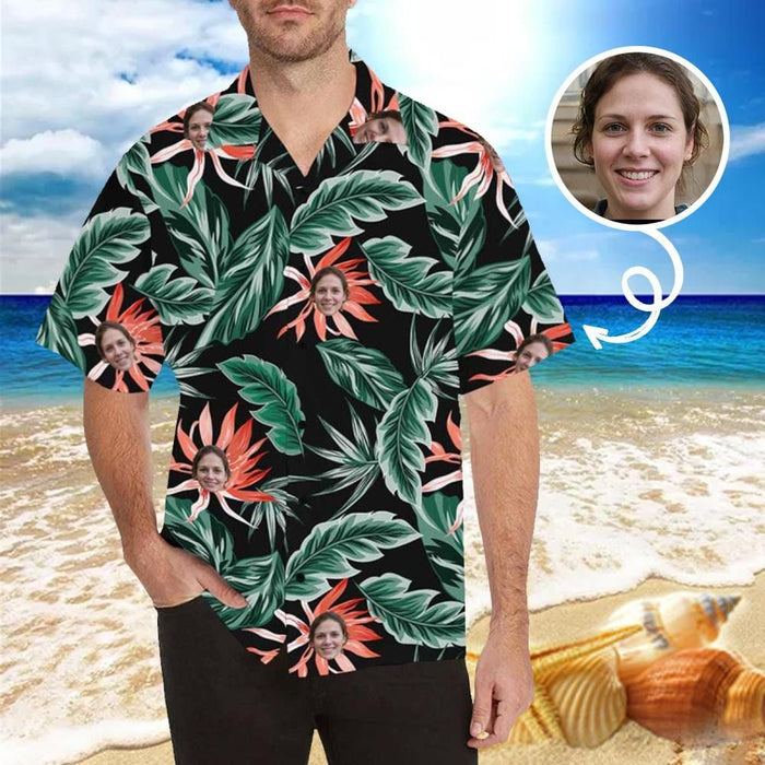 Custom Face Leaves Men's All Over Print Hawaiian Shirt T3