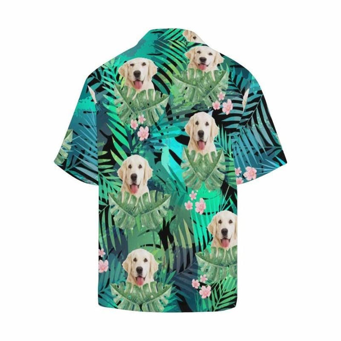 Custom Dog Face Green Leaves Men's All Over Print Hawaiian Shirt