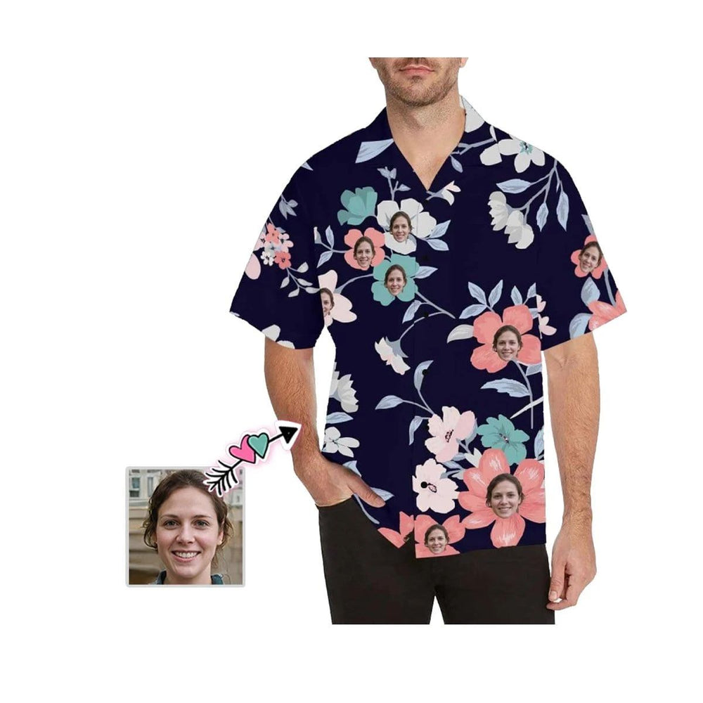 Custom Face Flower Branch Men's All Over Print Hawaiian Shirt