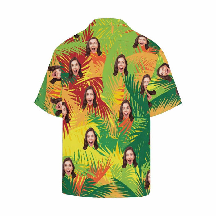 Custom Face Beautiful Leaves Men's Hawaiian Shirt