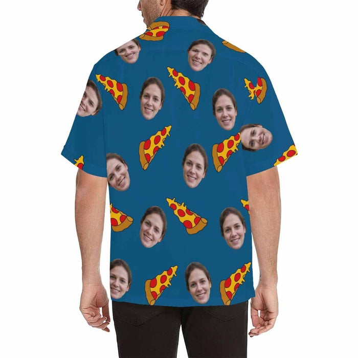 Custom Face Pizza Blue Men's All Over Print Hawaiian Shirt