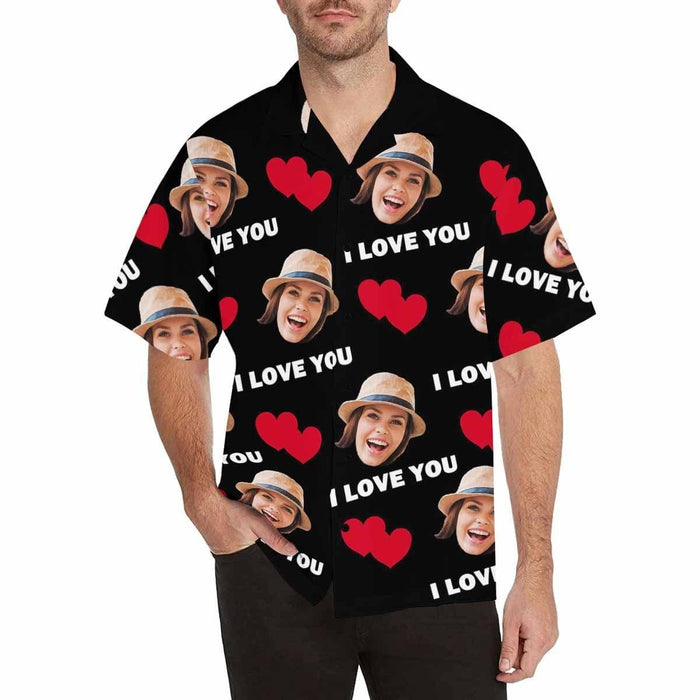 Custom Face I Love You Men's All Over Print Hawaiian Shirt