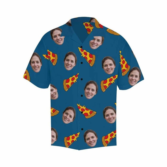 Custom Face Pizza Blue Men's All Over Print Hawaiian Shirt