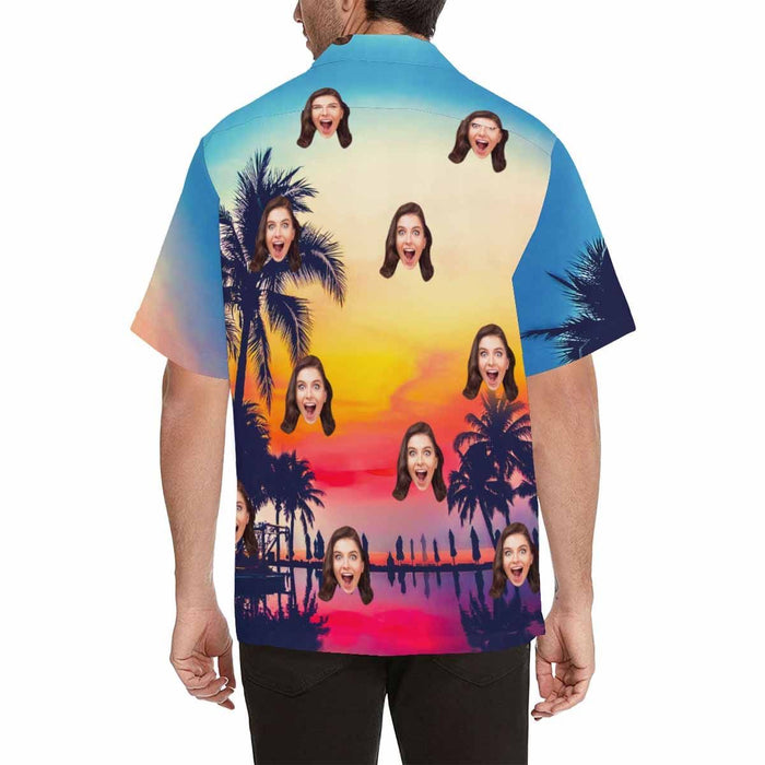 Custom Face Sunset Scenery Men's All Over Print Hawaiian Shirt
