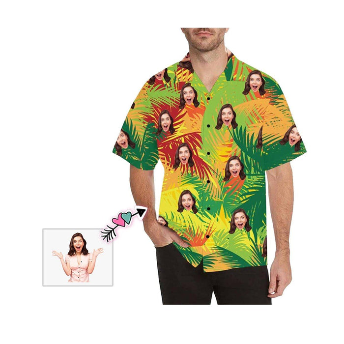 Custom Face Beautiful Leaves Men's Hawaiian Shirt