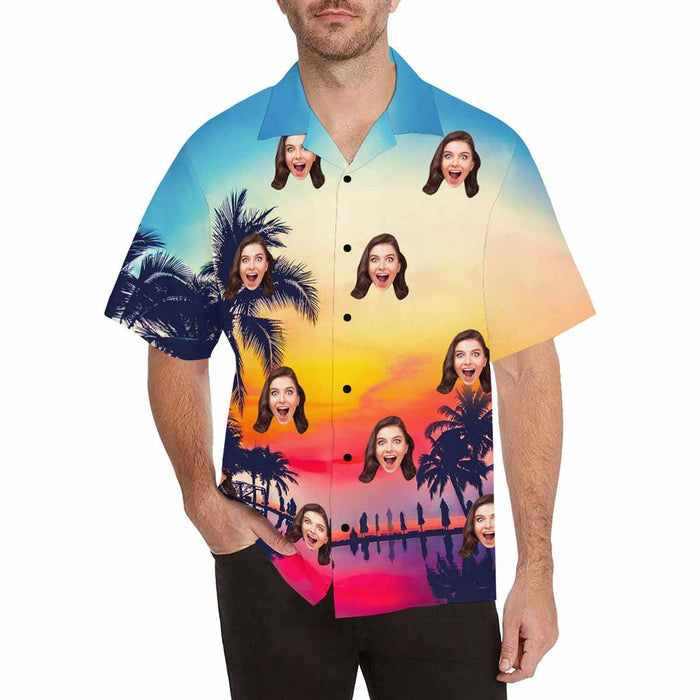 Custom Face Sunset Scenery Men's All Over Print Hawaiian Shirt