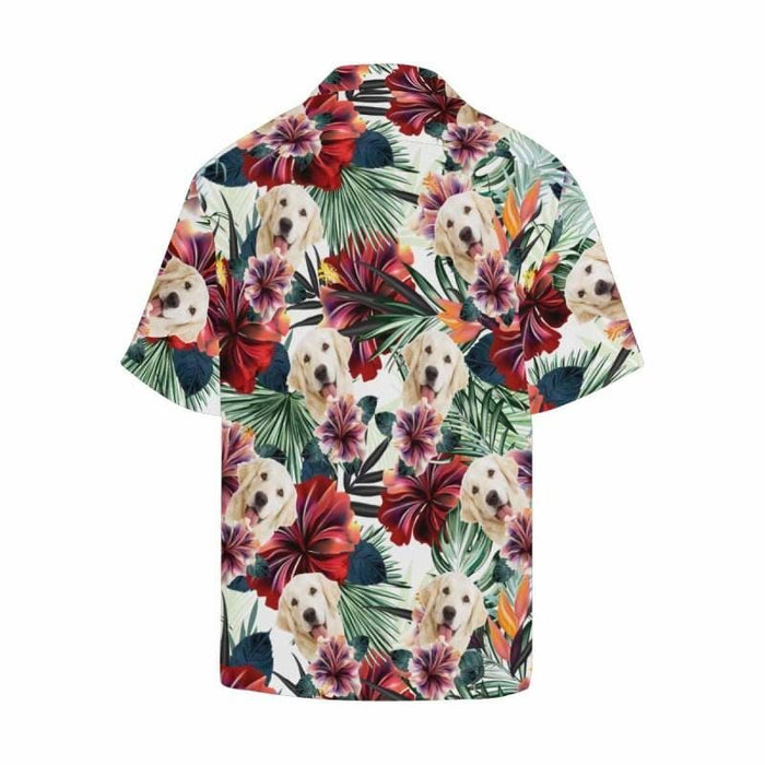 Custom Dog Face Tropical Red Leaves Men's All Over Print Hawaiian Shirt