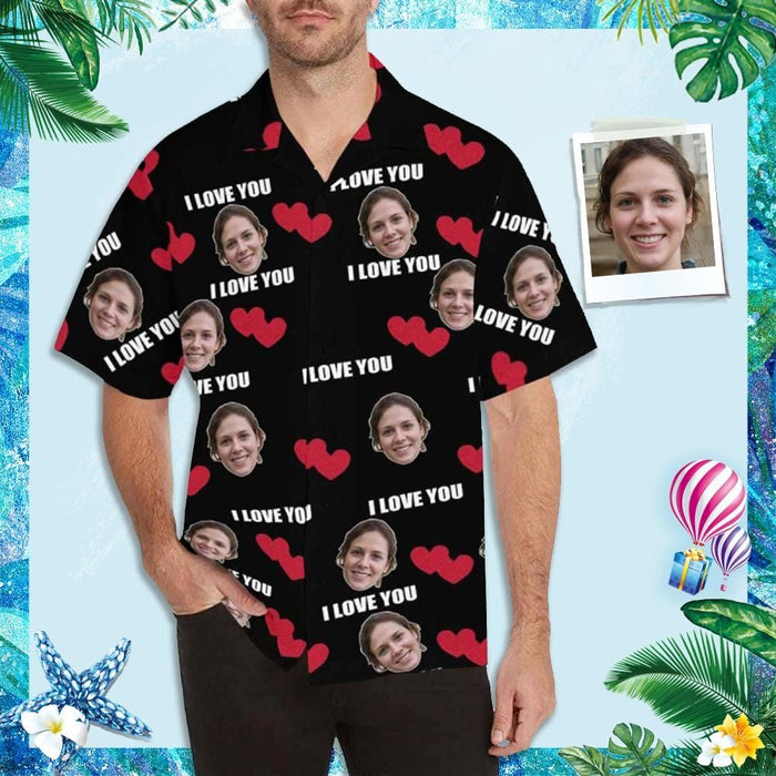 Custom Face Love You Men's All Over Print Hawaiian Shirt