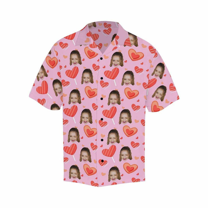 Custom Face Pink Cute Heart Men's All Over Print Hawaiian Shirt