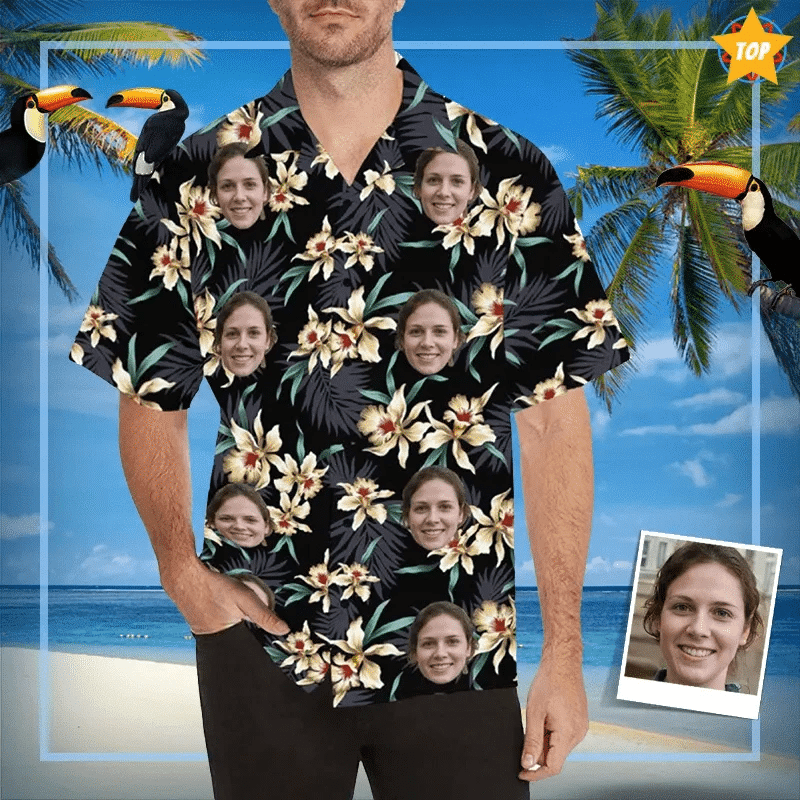 Custom Face Lily Flowers Men's All Over Print Hawaiian Shirt