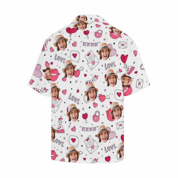 Custom Face Love Pink Heart Men's All Over Print Hawaiian Shirt