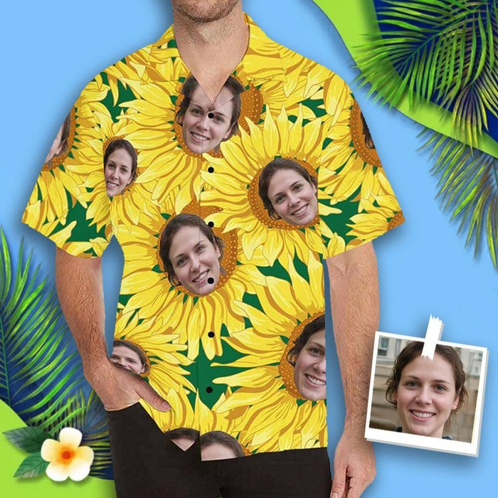 Custom Face Sunflower Men's All Over Print Hawaiian Shirt