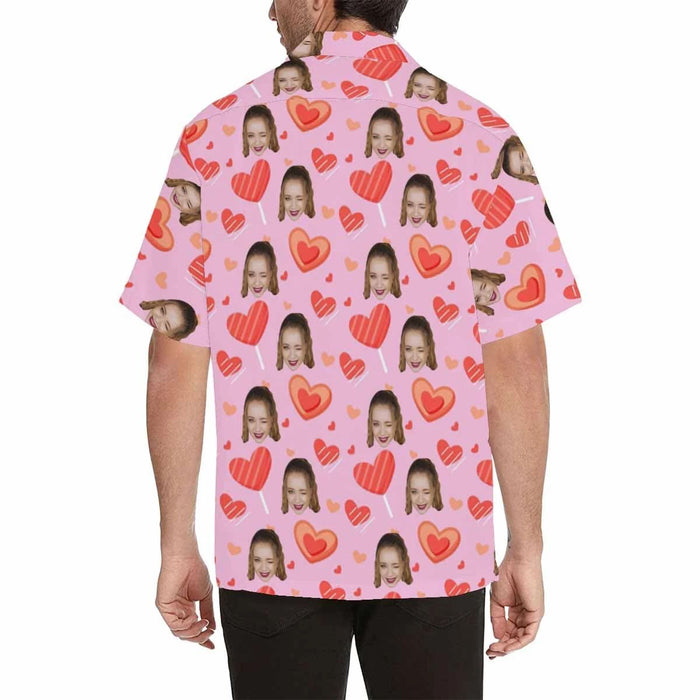 Custom Face Pink Cute Heart Men's All Over Print Hawaiian Shirt
