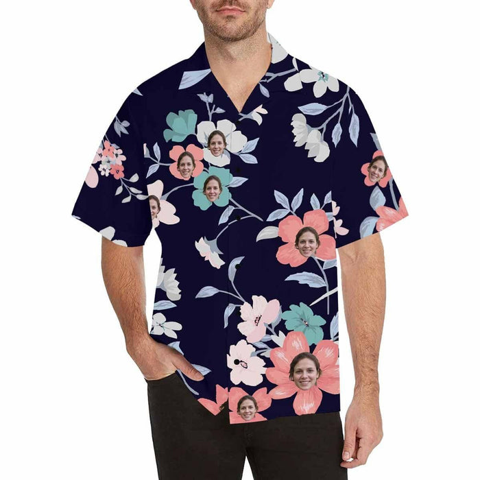 Custom Face Flower Branch Men's All Over Print Hawaiian Shirt