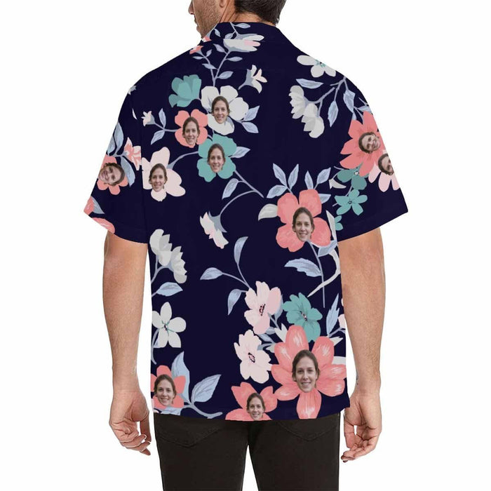 Custom Face Flower Branch Men's All Over Print Hawaiian Shirt