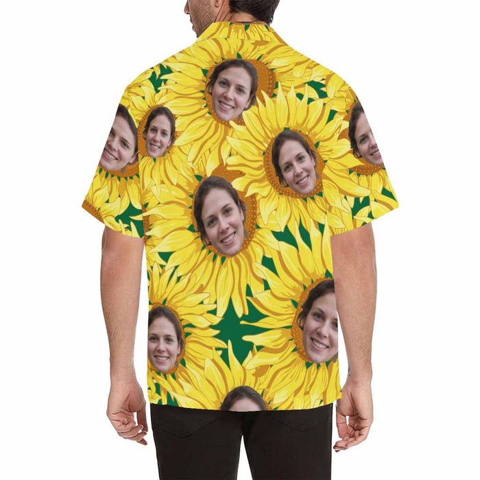 Custom Face Sunflower Men's All Over Print Hawaiian Shirt