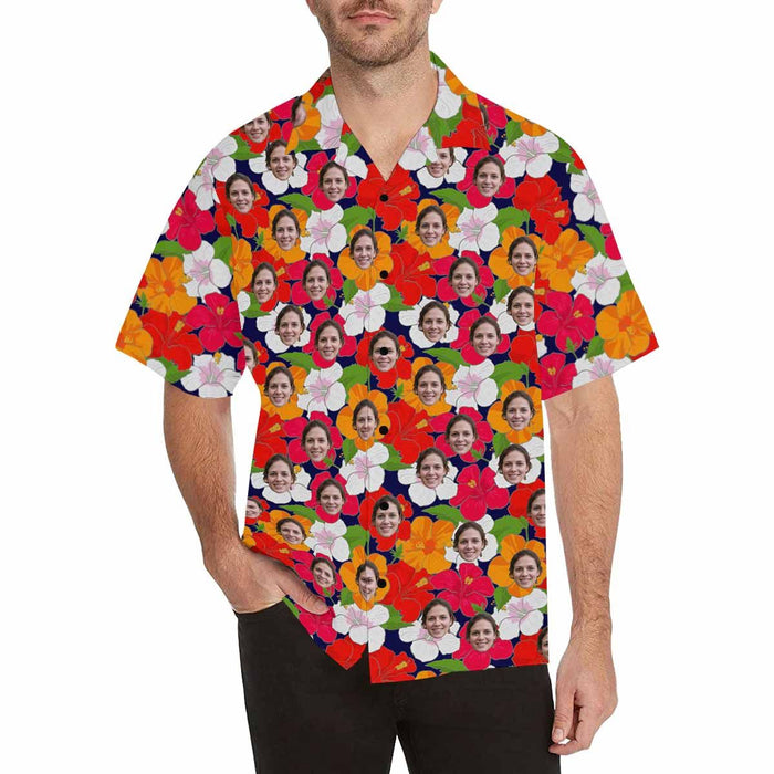 Custom Face Hibiscus Syriacus Men's All Over Print Hawaiian Shirt