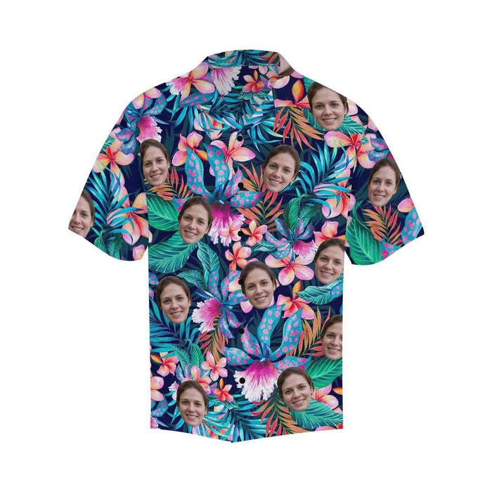 Best Gift for Him- Custom Face Colorful Flowers Men's All Over Print Hawaiian Shirt