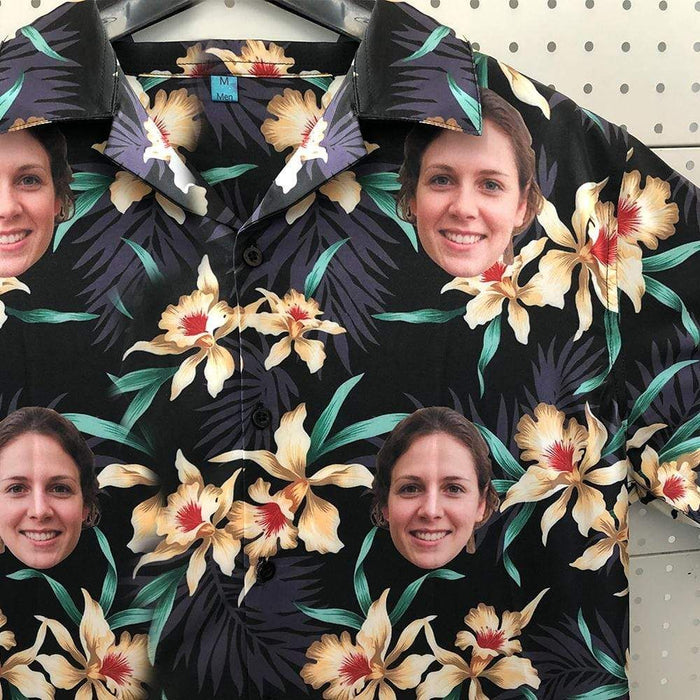 Custom Face Lily Flowers Men's All Over Print Hawaiian Shirt