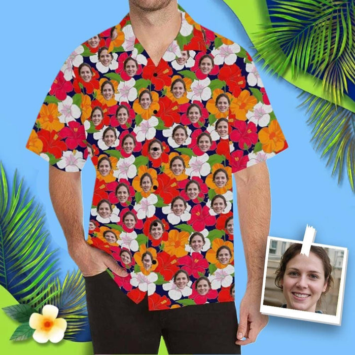 Custom Face Hibiscus Syriacus Men's All Over Print Hawaiian Shirt