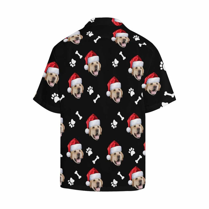 Custom Face Dog Bone Christmas Hat Men's All Over Print Hawaiian Shirt