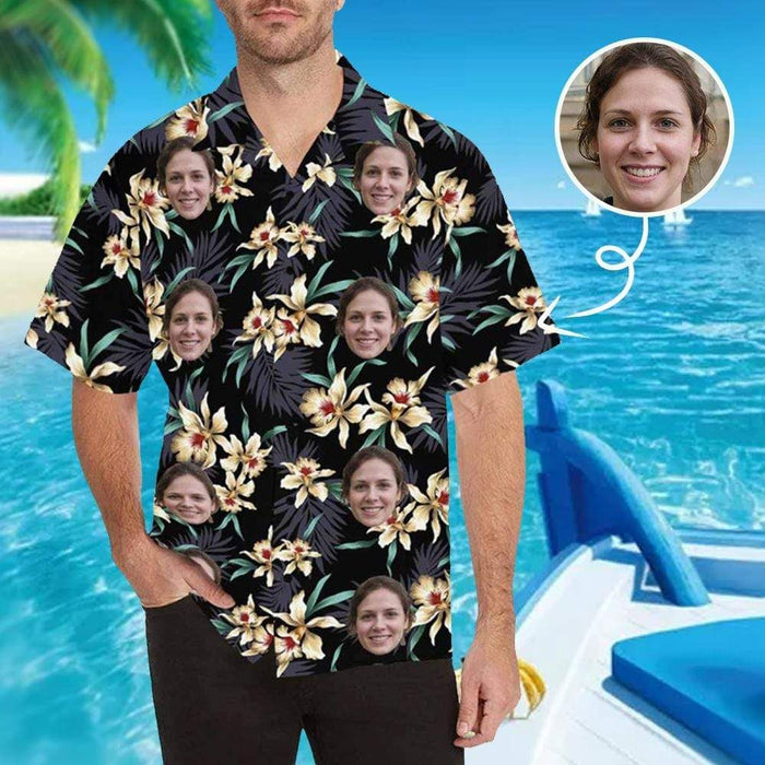 Custom Face Lily Flowers Men's All Over Print Hawaiian Shirt
