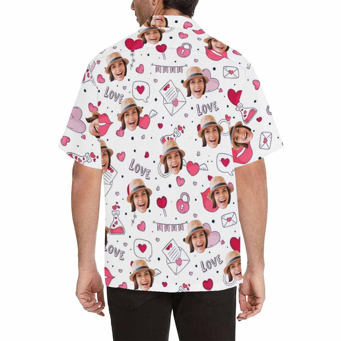 Custom Face Love Pink Heart Men's All Over Print Hawaiian Shirt