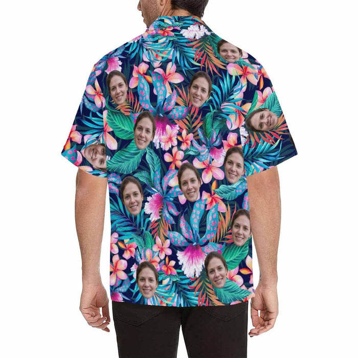 Best Gift for Him- Custom Face Colorful Flowers Men's All Over Print Hawaiian Shirt