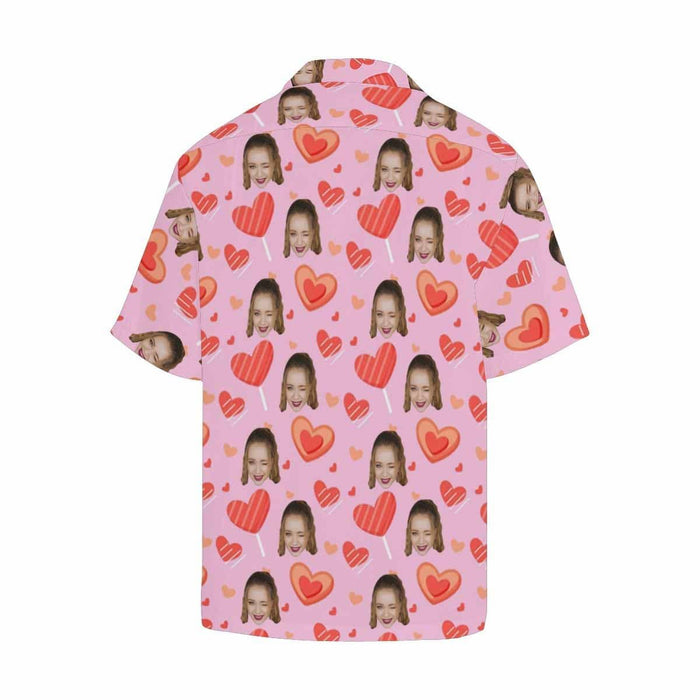 Custom Face Pink Cute Heart Men's All Over Print Hawaiian Shirt