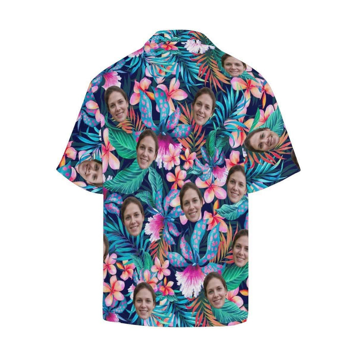 Best Gift for Him- Custom Face Colorful Flowers Men's All Over Print Hawaiian Shirt